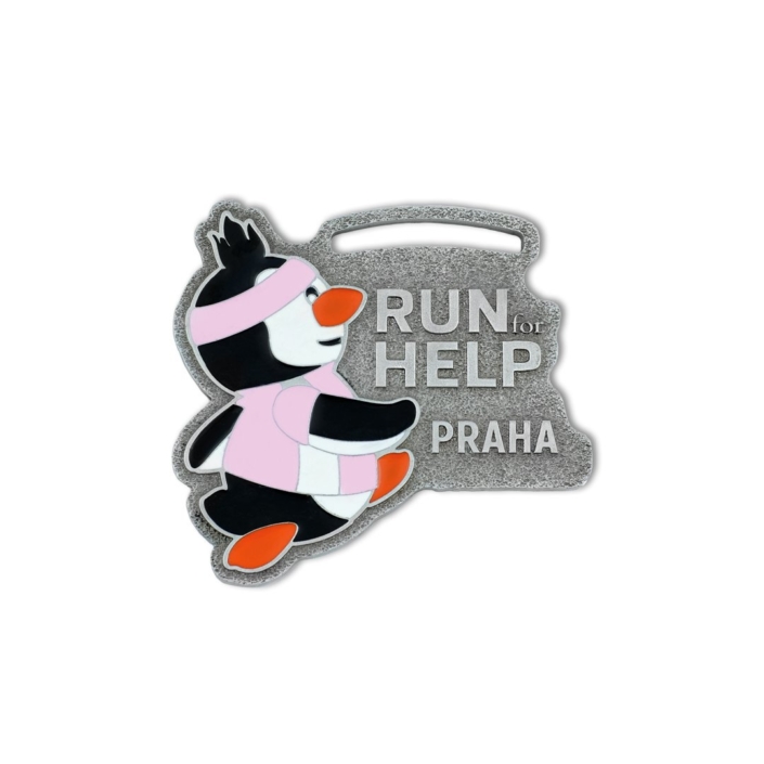 Litá, kovová, běžecká medaile Run for Help Praha, výrobce sportovních medaili na zakázku MCC Metal Casts