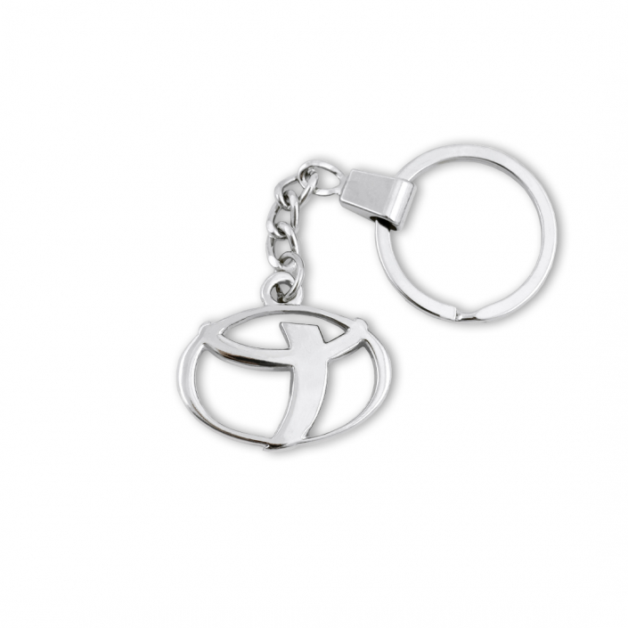 Reklamní klíčenka - stříbrné logo značky Toyota, Řetízek na Klíčenky na zakázku, výroba a prodej klíčenek