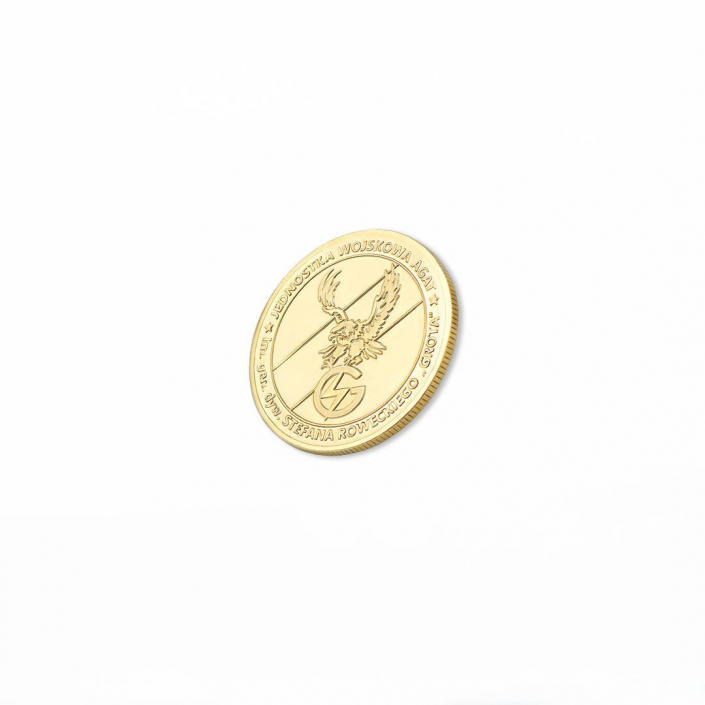 Ražená mince ve zlaté barvé pro Vojenskou Jednotku AGAT